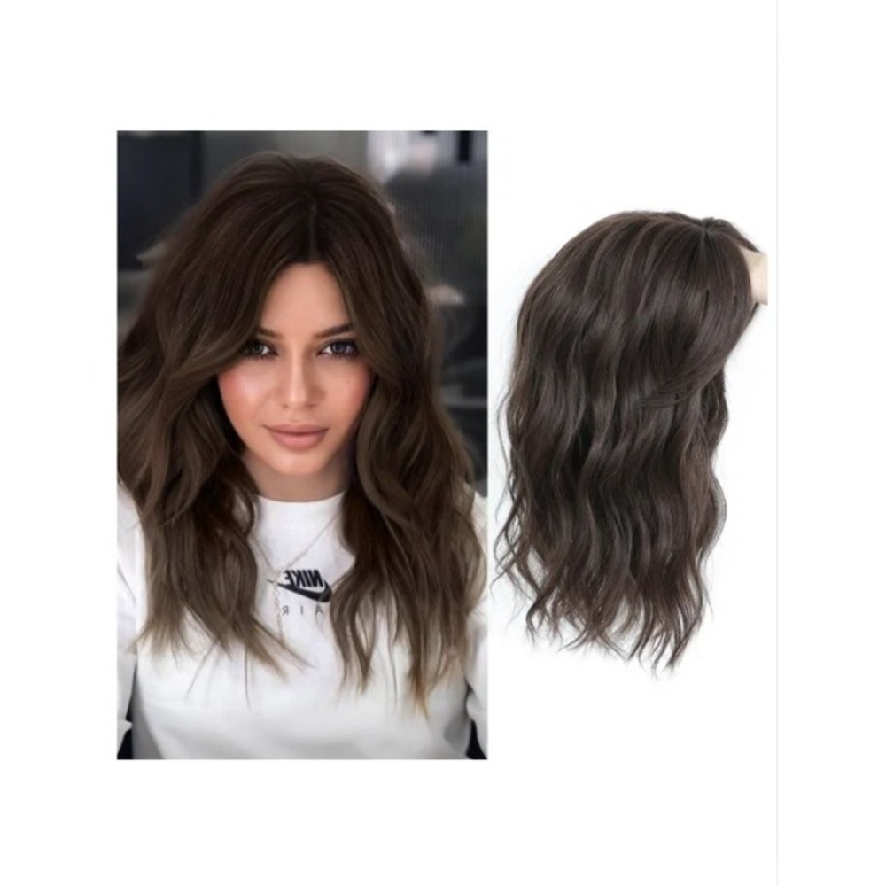 Paneway 16 Inch Wavy Hair Topper Soft Brown Synthetic Clip-in‎ Wiglet Silk Base